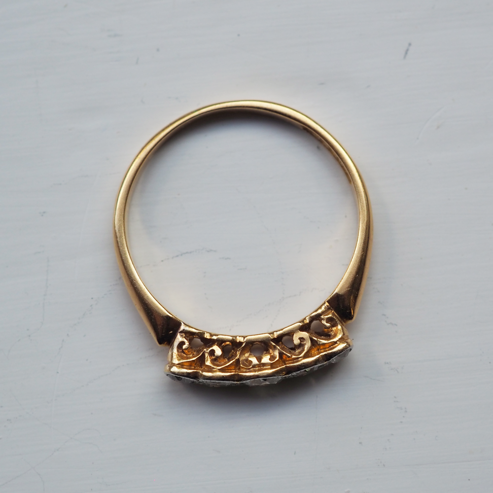 1900 Diamond Gold Carved Hoop Ring - Antique