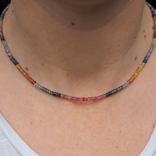 Rainbow Sapphire Orbit Bead Necklace OOAK