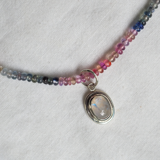 Rainbow Sapphire Orbit Bead Necklace OOAK